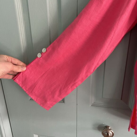 Toofan Womens Linen Pink V-Neck Tunic Blouse Small Relaxed Lagenlook Coastal - Picture 7 of 11